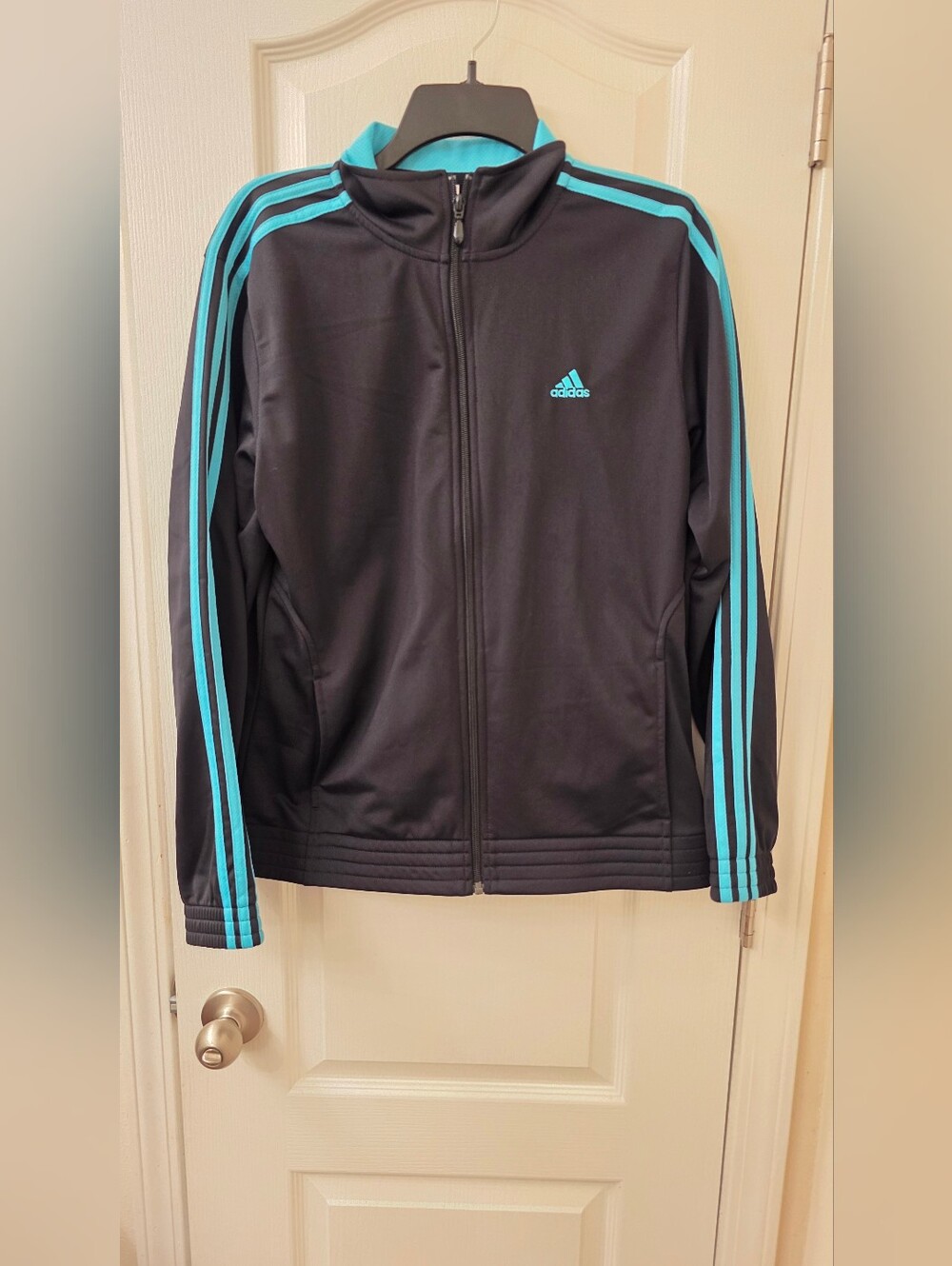 Women's Adidas Black and Teal Track Jacket